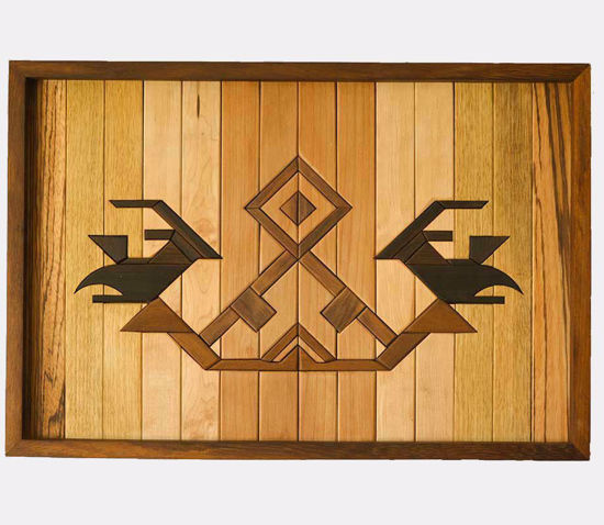 Picture of Natural Wood Wall Art Panel with  Kilim Motif "Bird".