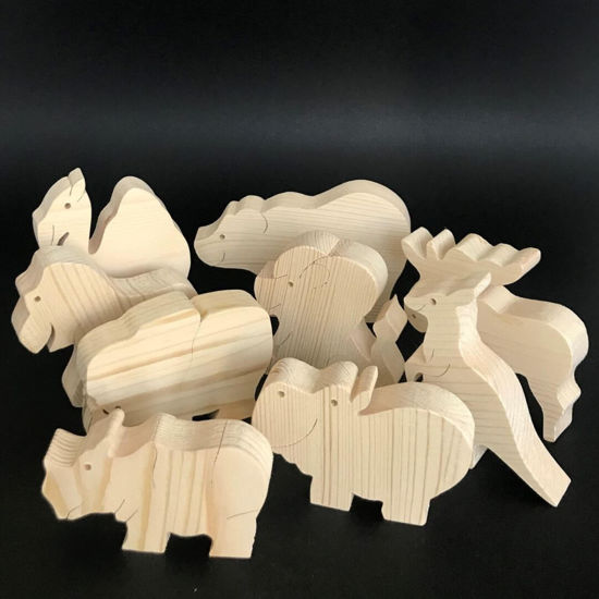 Picture of Handmade Wooden Wild Animal Toys, Set of 9