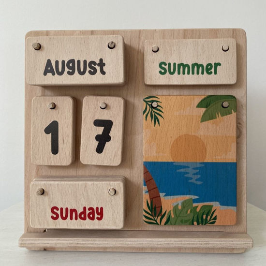 Picture of Montessori Wooden Desk Calendar for Kids, Wood Calendar for Toddlers
