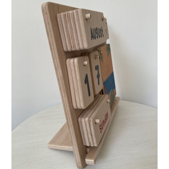Picture of Montessori Wooden Desk Calendar for Kids, Wood Calendar for Toddlers