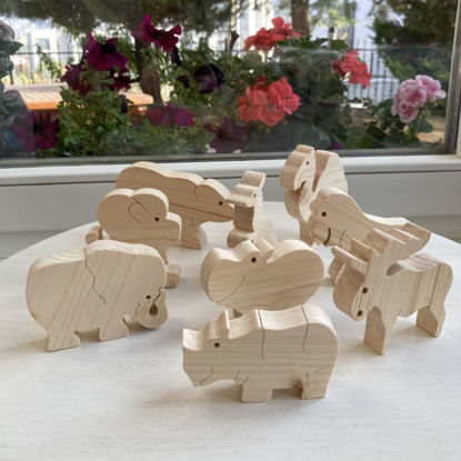 Picture of Handmade Wooden Wild Animal Toys, Set of 9
