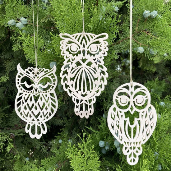 Picture of Handmade Wooden Christmas Ornaments - Three Owl Set