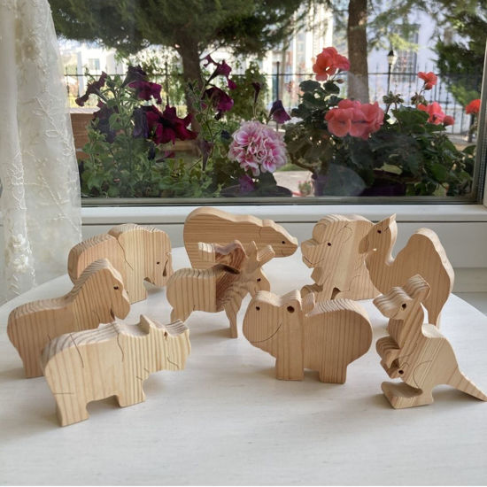 Picture of Handmade Wooden Wild Animal Toys, Set of 9