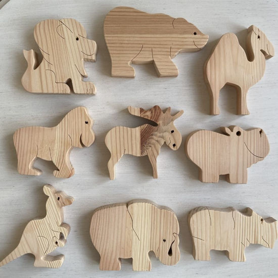 Picture of Handmade Wooden Wild Animal Toys, Set of 9